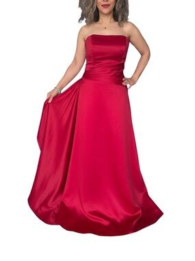 Strapless Red Satin Evening Gown